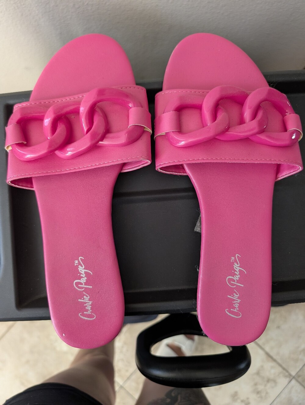 Charlie Paige Hot Pink Chain Slide Sandals